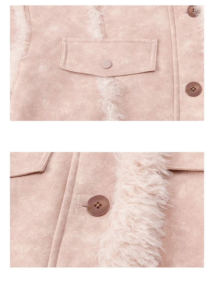 MISHOW Pink Plush Patchwork Coat Stand Collar Windproof MXE51W0911