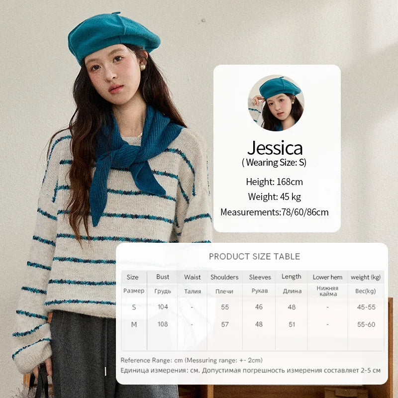 Mishow Blue Striped Alpaca Wool Sweater with Scarf Set MXE90Z2821
