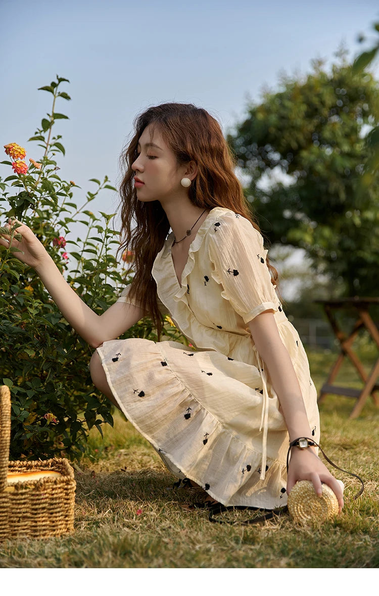 Mishow French Floral High Waist Puff Sleeve Dress MXC21L1282