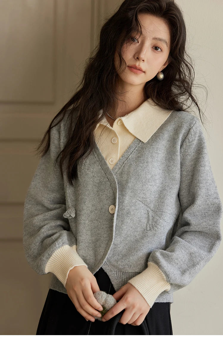 MISHOW Fake Two-piece Sweater Women French Retro Splicing Top MXD46Z0804