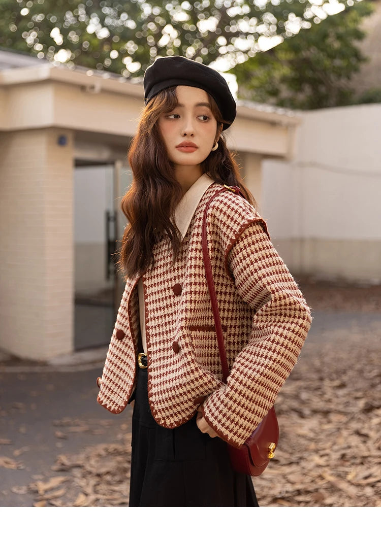 Mishow Elegant Plaid Wool Blend Short Coat MXB42W0479