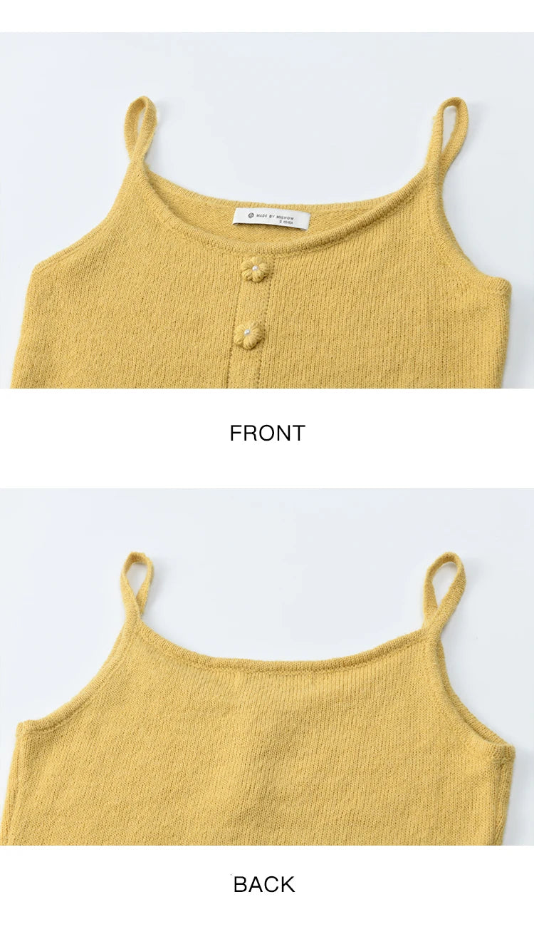 Mishow Yellow V-Neck Cardigan & Slim Camisole Set MXE45T0742