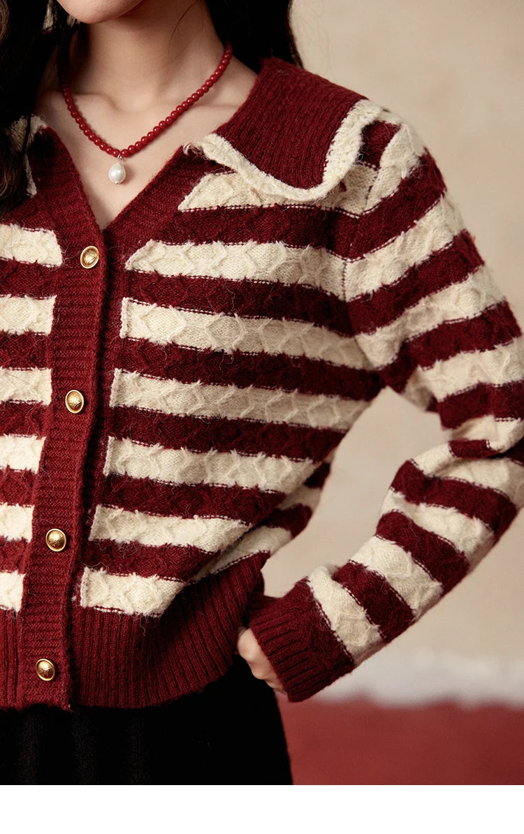 Mishow Christmas Red Striped Wool Blend Cropped Cardigan MXD58Z1038