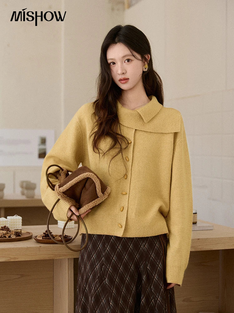Mishow Mustard Yellow Asymmetric Collar Dropped Sleeve Cardigan MXE93Z2936