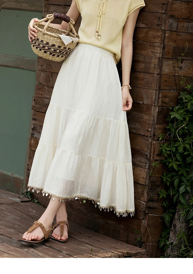 MISHOW Elastic Waist Shell Webbing A-Line Skirt Slimming MXE33B0708