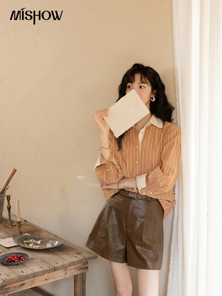MISHOW Loose Striped Shirt Contrasting Lapel Patchwork MXD41C0286