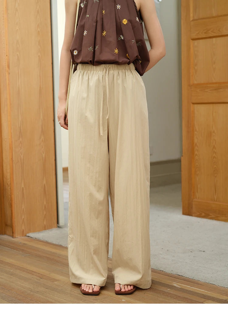 Mishow Embroidery Hanging Neck Sleeveless Top & Khaki Wide Leg Pants Set MXE39T0713