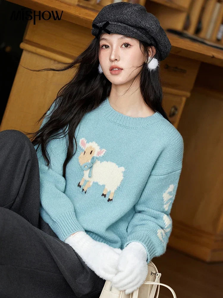 Mishow Soft Lamb Color Clash Spliced Pullover MXD59Z1140