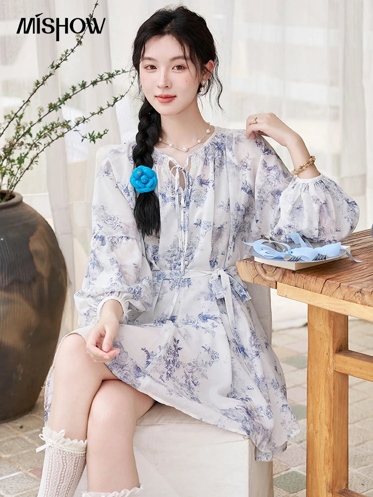 Mishow Fairy Floral Puff Sleeve Chiffon Dress MXD14L1681