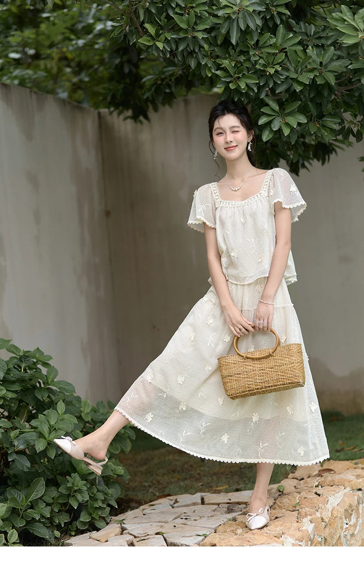 MISHOW Butterfly Flying Sleeve Blouse & Elastic Waist Skirt Set MXD29X1559