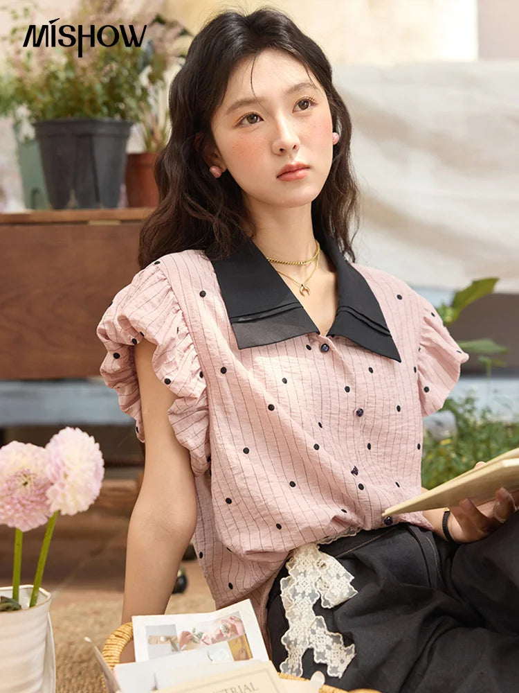 MISHOW Polka Dot Blouse Butterfly Sleeve MXE31C0776