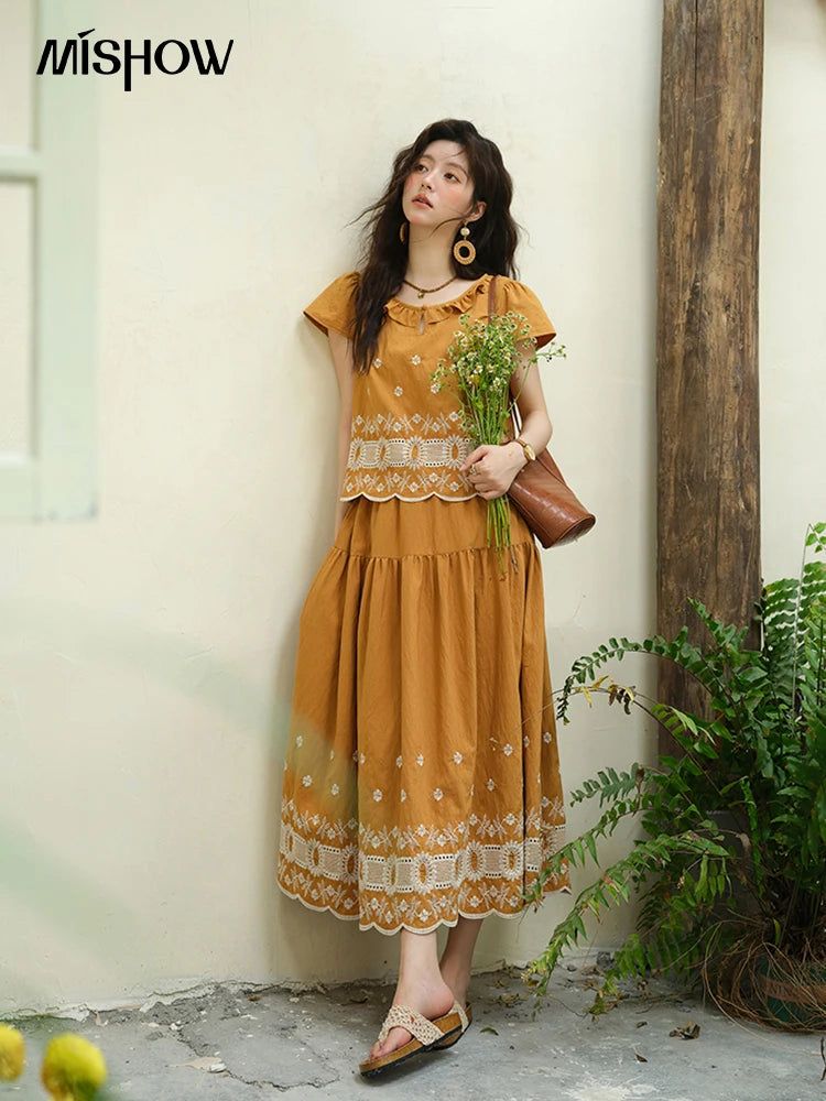 Mishow French Lace Embroidery Blouse & A-Line Skirt Set MXE39T0645