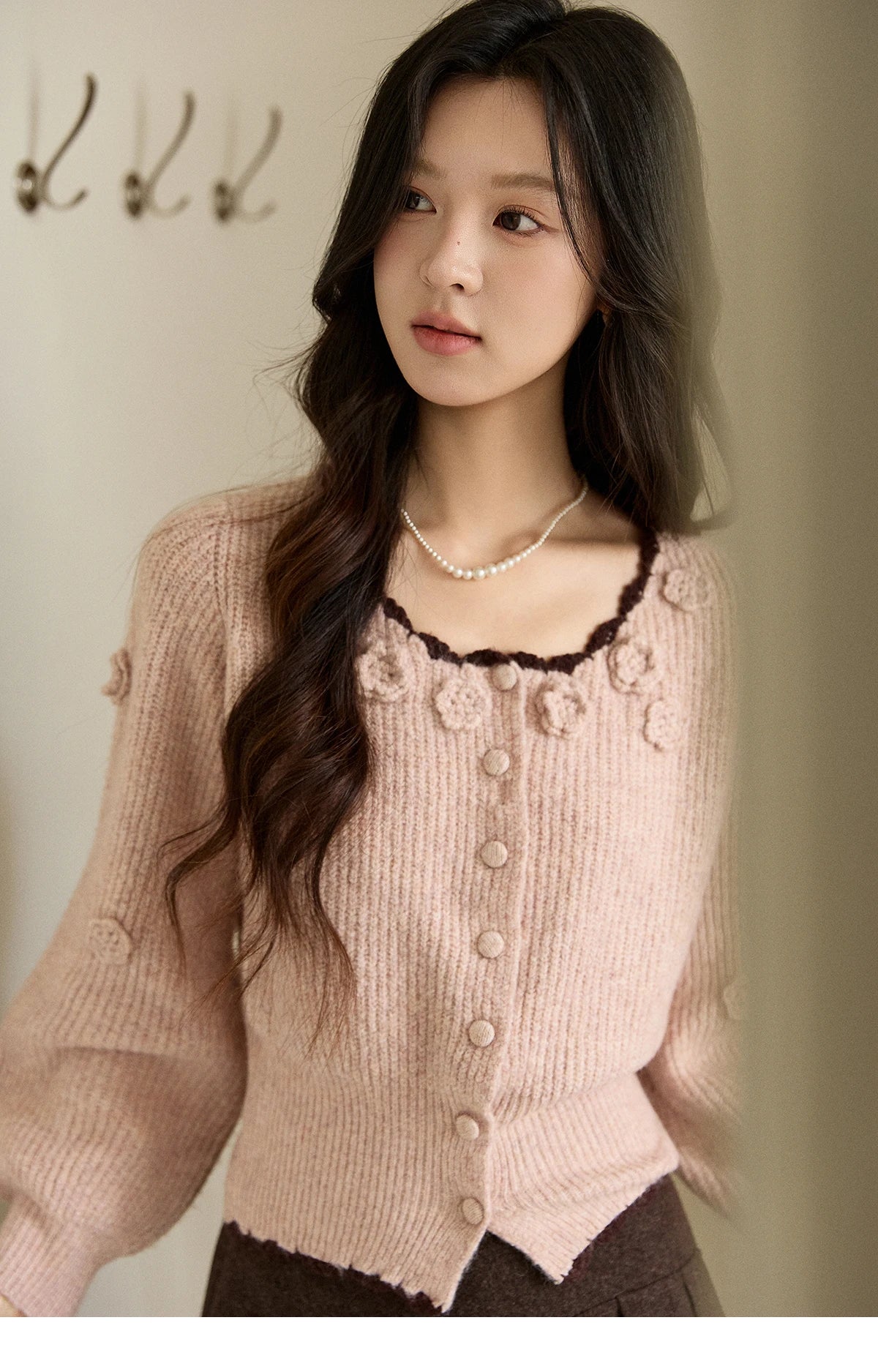 Mishow Pink Flower Lace Trim Cardigan MXE94Z2862