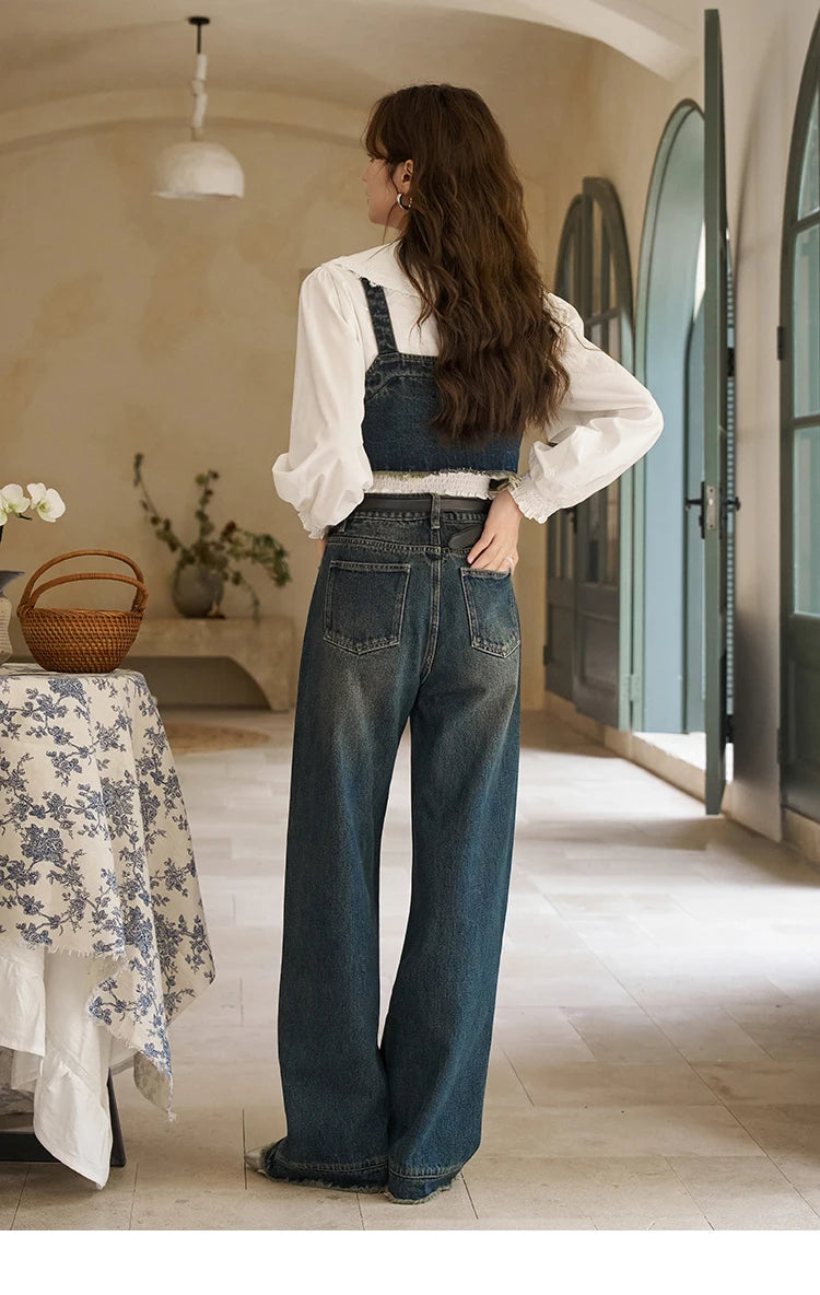 Mishow American Retro Wide Leg Jeans with Tassel Hem MXD12K0538
