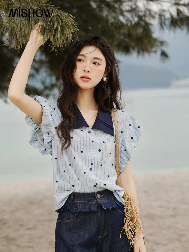 MISHOW Polka Dot Blouse Butterfly Sleeve MXE31C0776