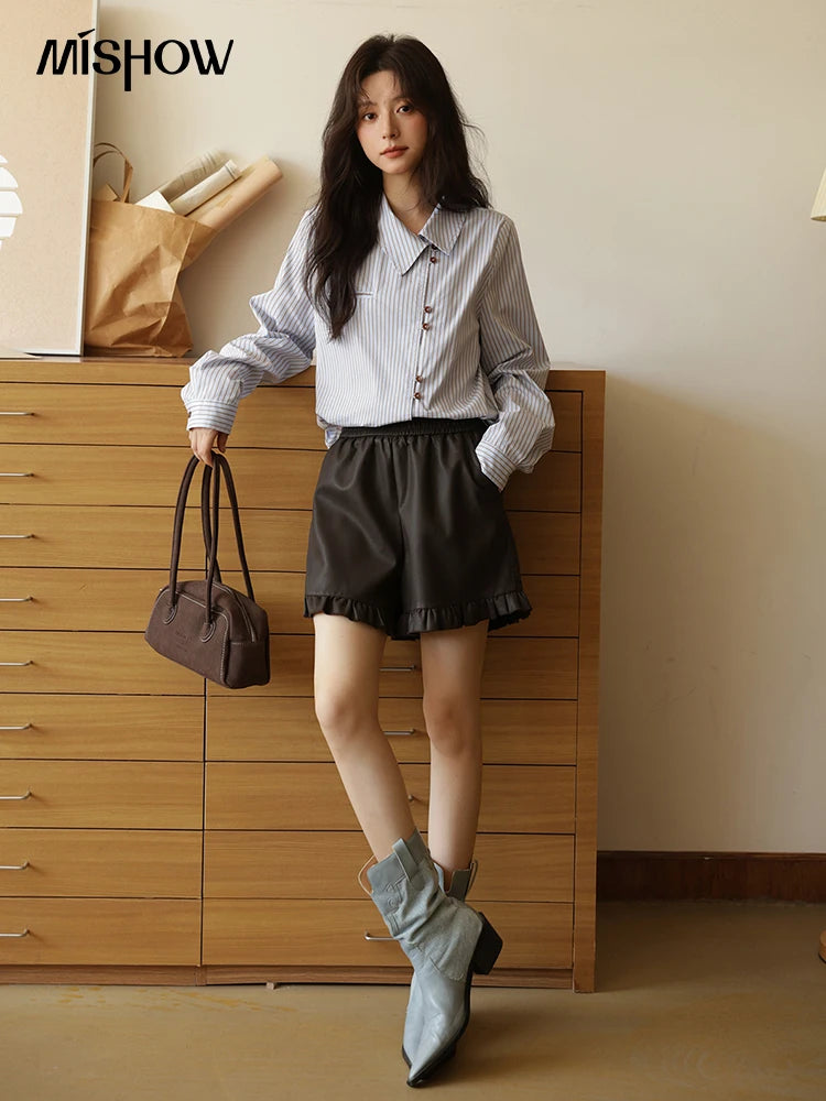 MISHOW Striped Asymmetric Shirt Vintage Loose Long Sleeve MXE42C2375
