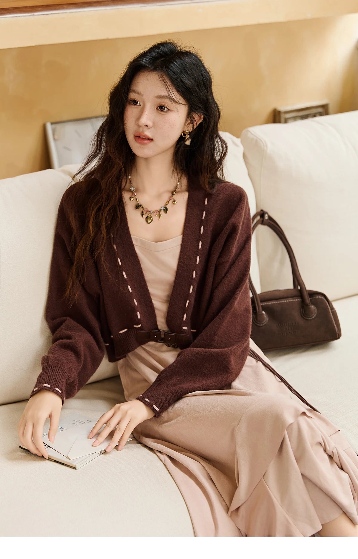 Mishow Frosted Velvet Cardigan & Camisole Dress Set MXE47T1382