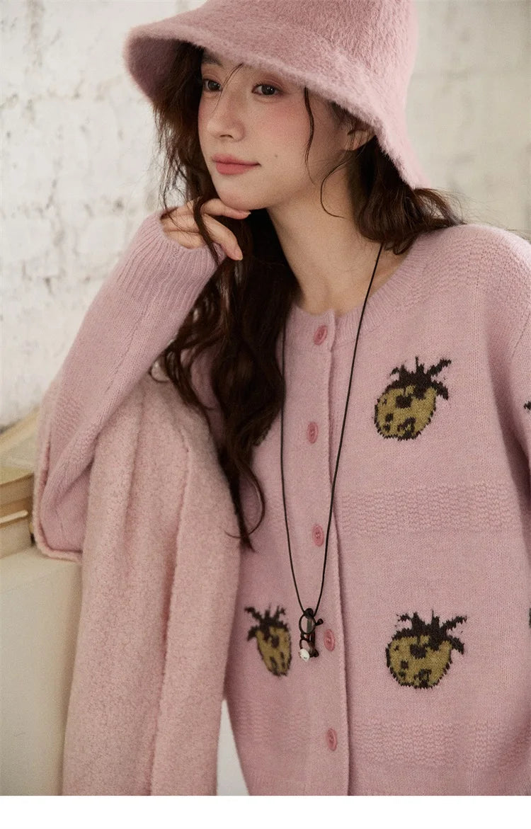 Mishow Funny Pineapple Jacquard Round Neck Cardigan MXE87Z2752