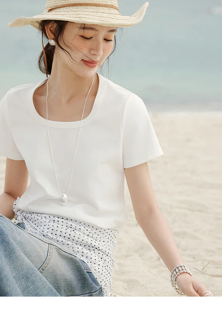 Mishow Solid Square Neck Straight Tee MXE15T0483
