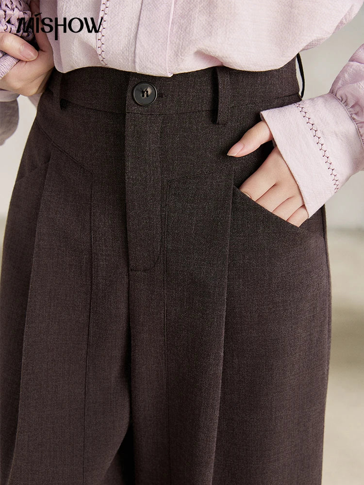 MISHOW Dark Purple Wide Leg Pants High Waist Pleated MXF13K1204