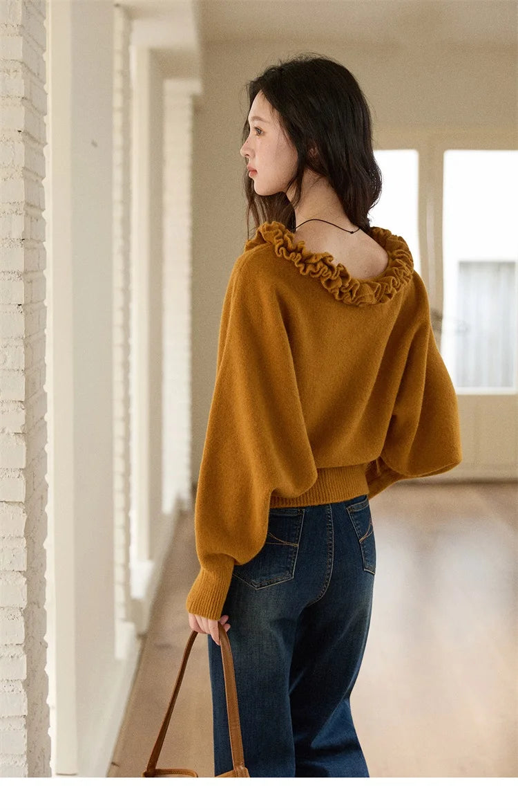 Mishow Orange Lotus Edge Lantern Sleeve Pullover MXE86Z2726