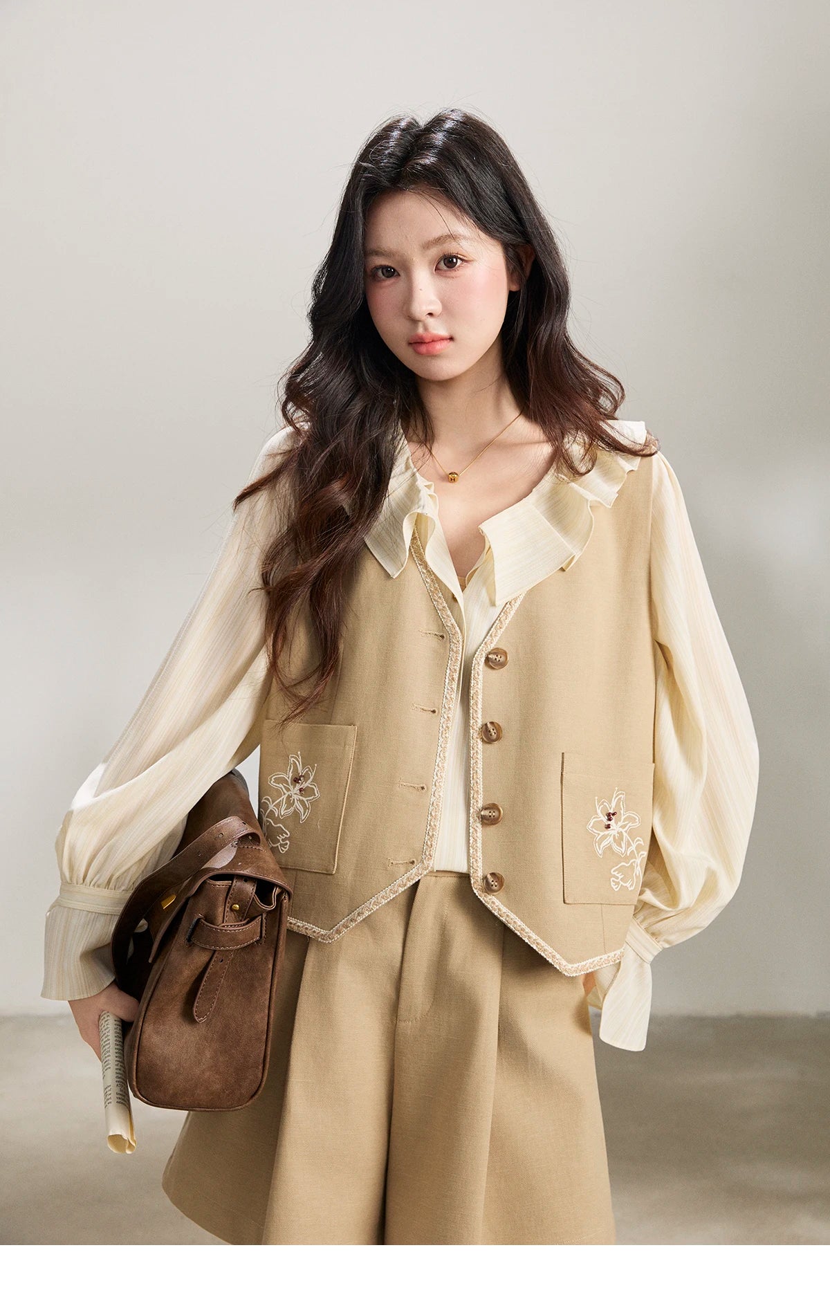 MISHOW Ruffled Collar Striped Shirt Flare Sleeve MXF13C2438