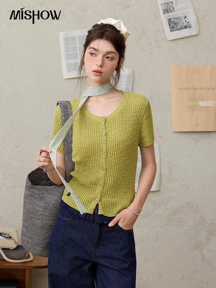 Mishow Solid Knit Round Neck Office Tee MXE31Z1229