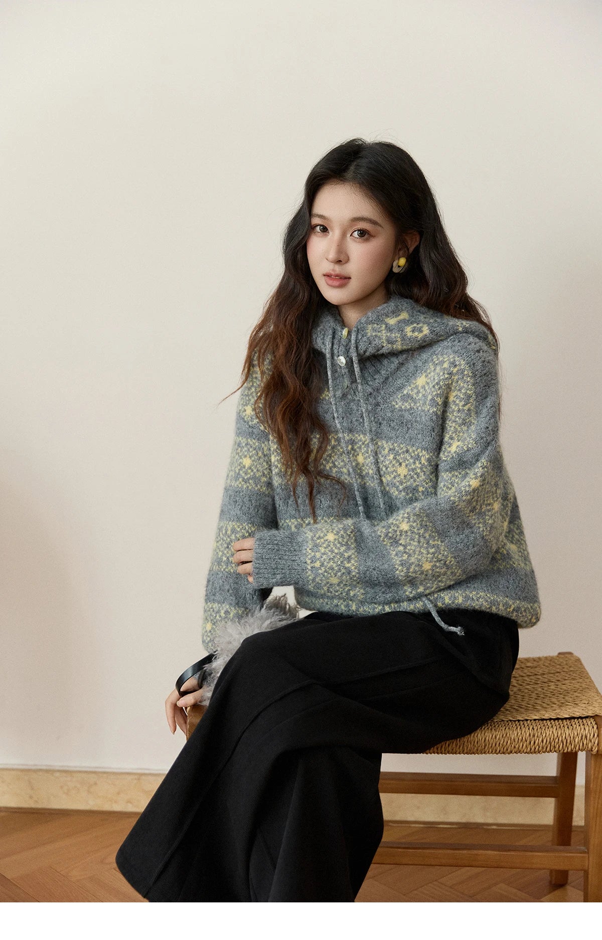 Mishow Fair Isle Removable Hood Sweater MXE94Z2979