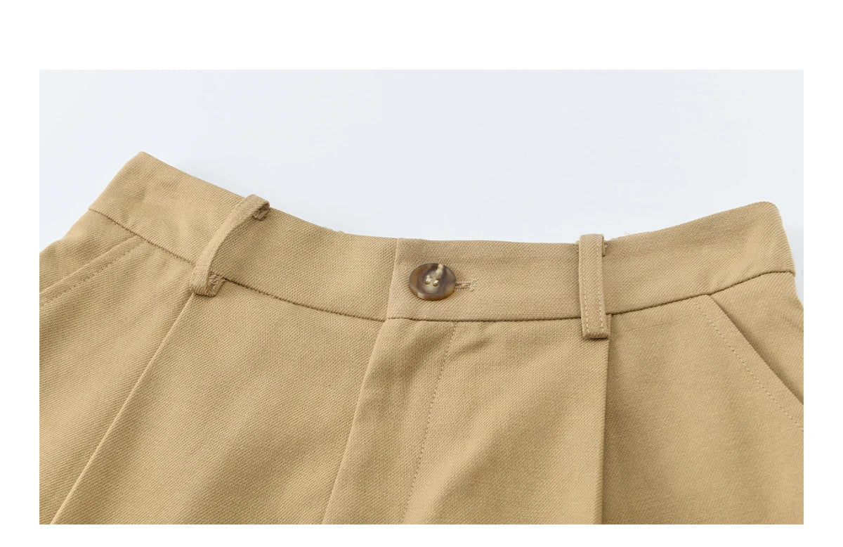 Mishow Khaki Cropped Jacket & Polka Dot Vest & Wide Leg Pants Three-Piece Set MXF13T1478