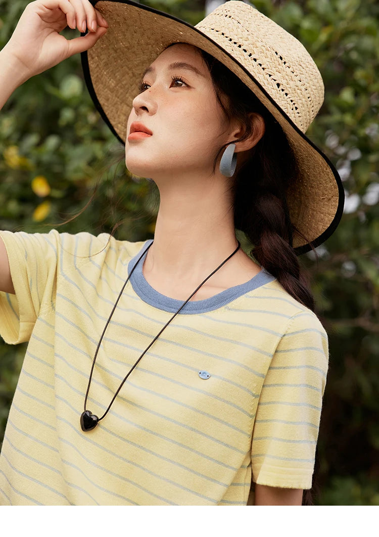 Mishow Striped Contrast Round Neck Tee MXE35Z1270