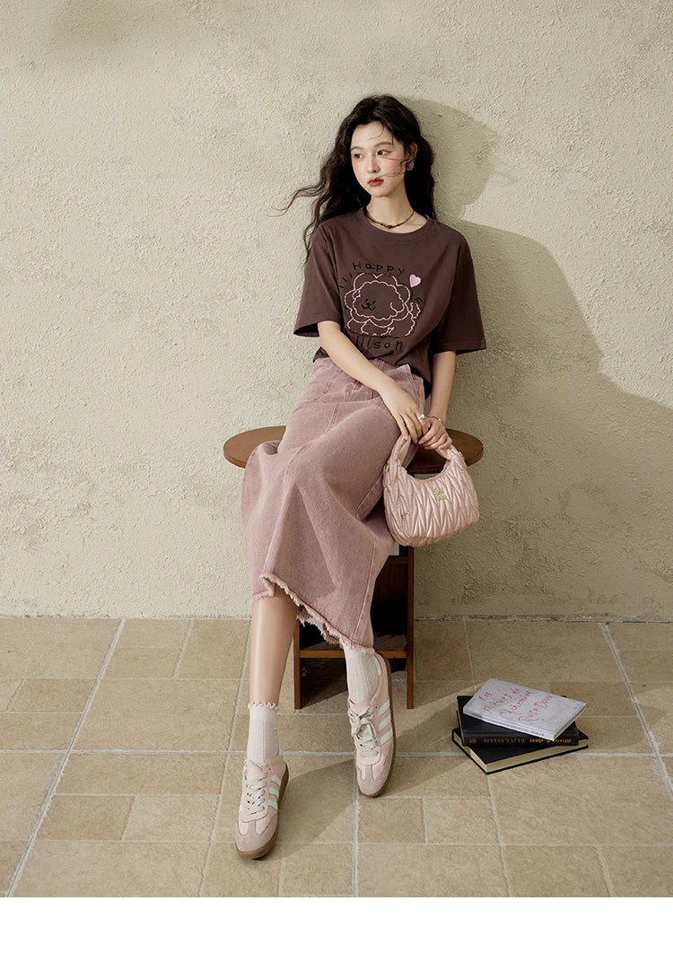 MISHOW High Waist Slim Denim Skirt Straight Pockets MXD44B0506