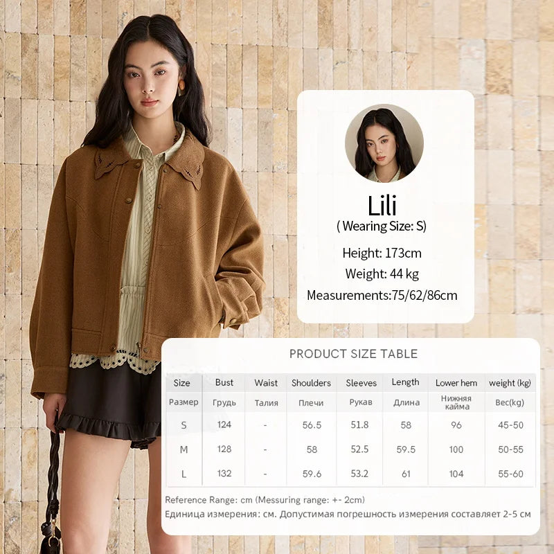Mishow Brown Hollow Out Embroidery Woolen Coat MXE49W0856