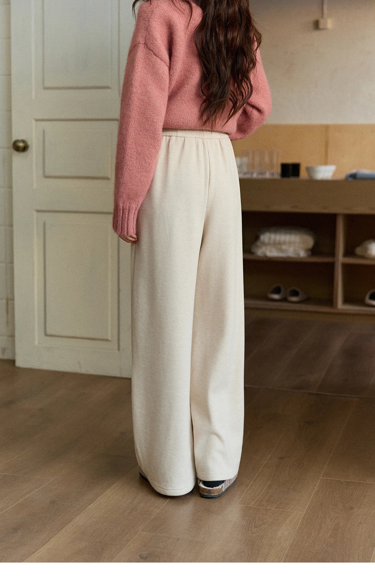 MISHOW Fleece Lined Straight Knit Pants Elastic Waist Pockets MXE92K1131