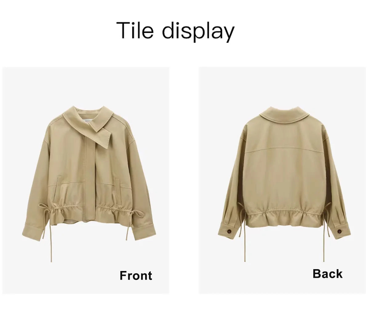 MISHOW Khaki Cropped Jacket Asymmetrical Collar Drawstring Waist MXF11W1029