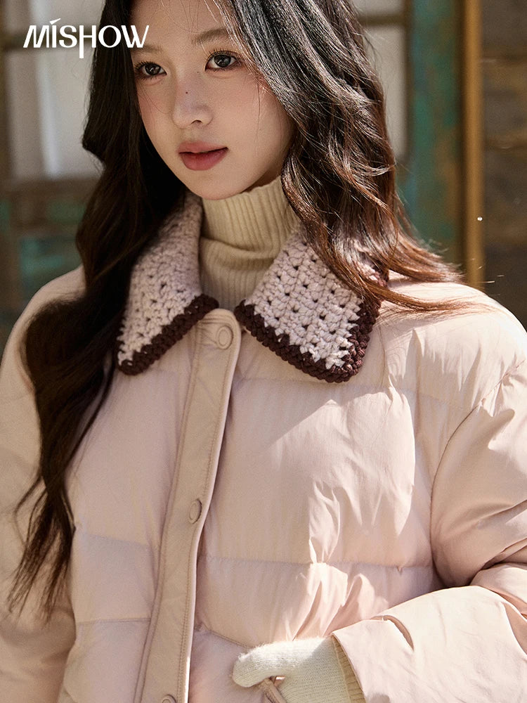 Mishow Knitted Lapel Collar Short Down Jacket MXE94Y0094