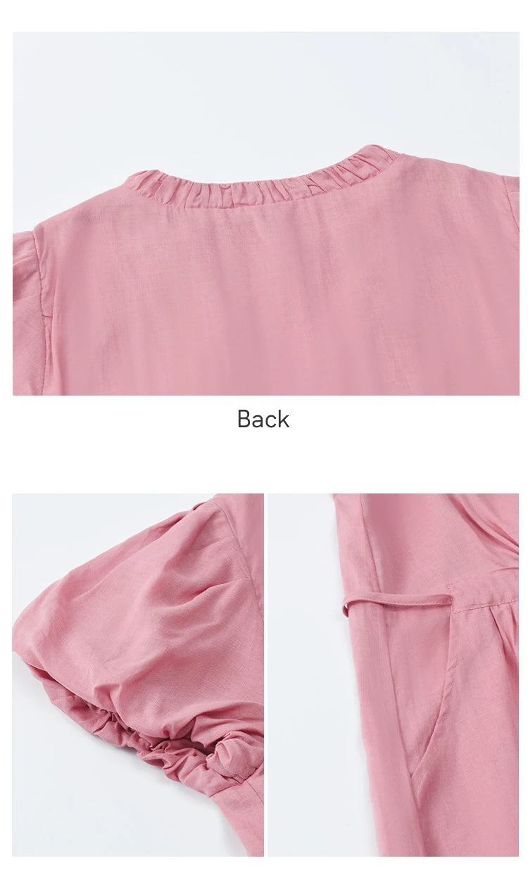 Mishow V-Neck Puff Sleeve Pocket Sash Dress MXE39L2381