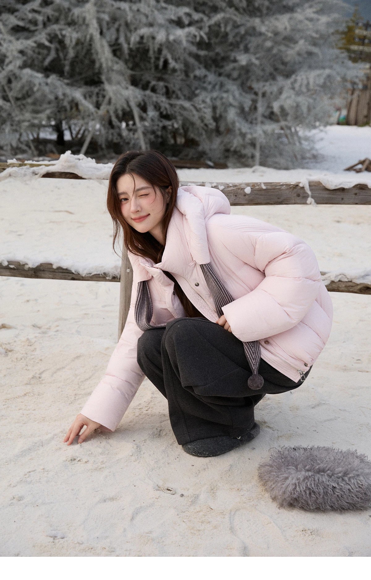Mishow Pom-Pom Hooded Sweet Down Jacket MXE92Y0088