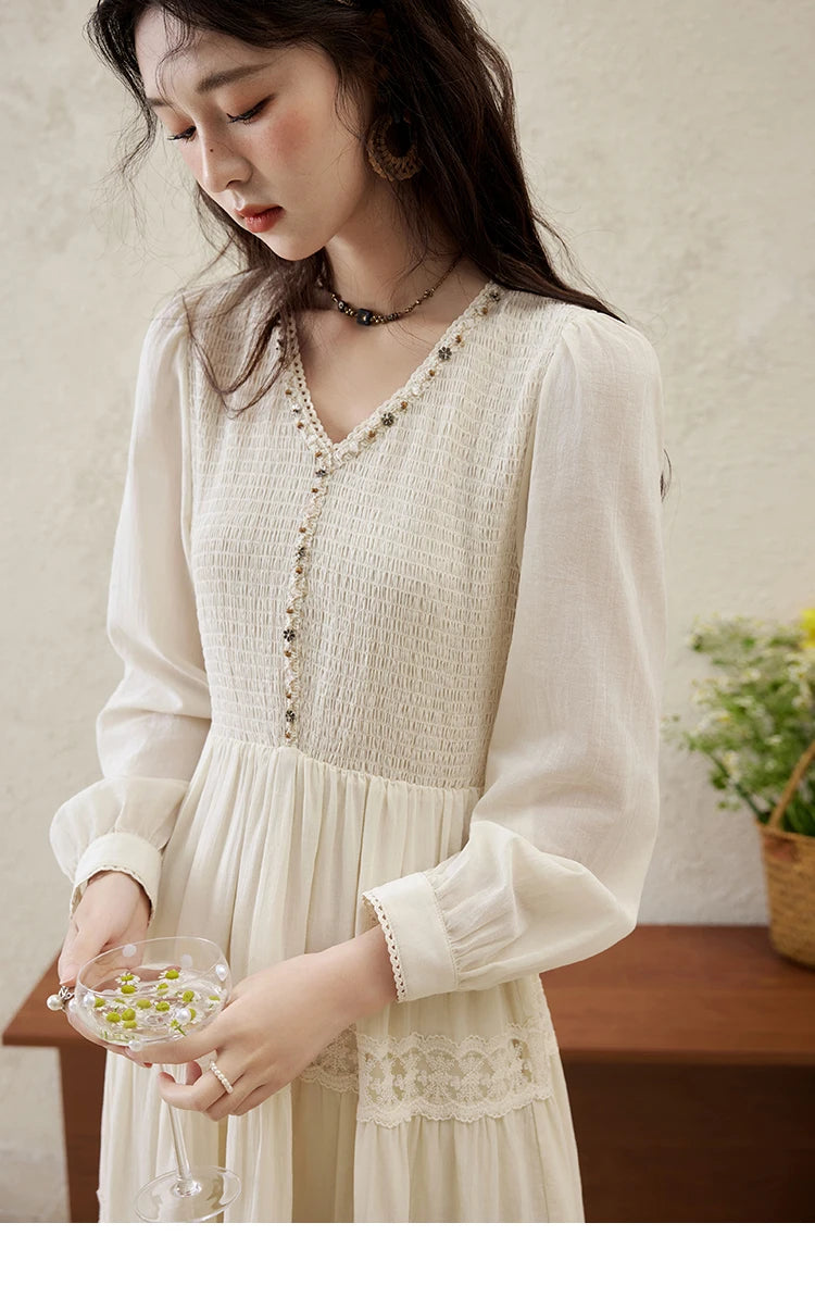 Mishow Apricot 100% Cotton Splicing Lace Dress MXE16L2168