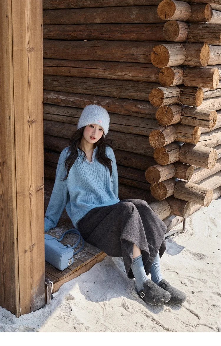 MISHOW Gray Wool Wide-Leg Pants High-Waisted Cropped MXE90K1128