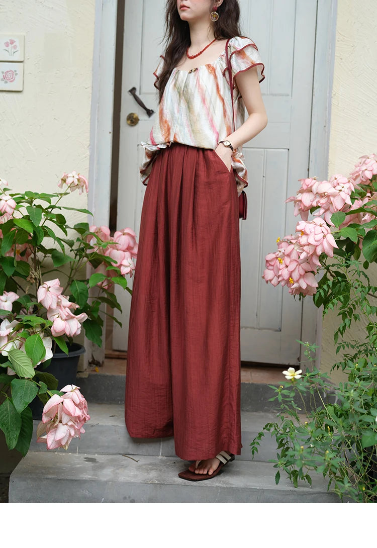 MISHOW Red Wide Leg Pants High Waist Pocket Elastic MXE38K0952