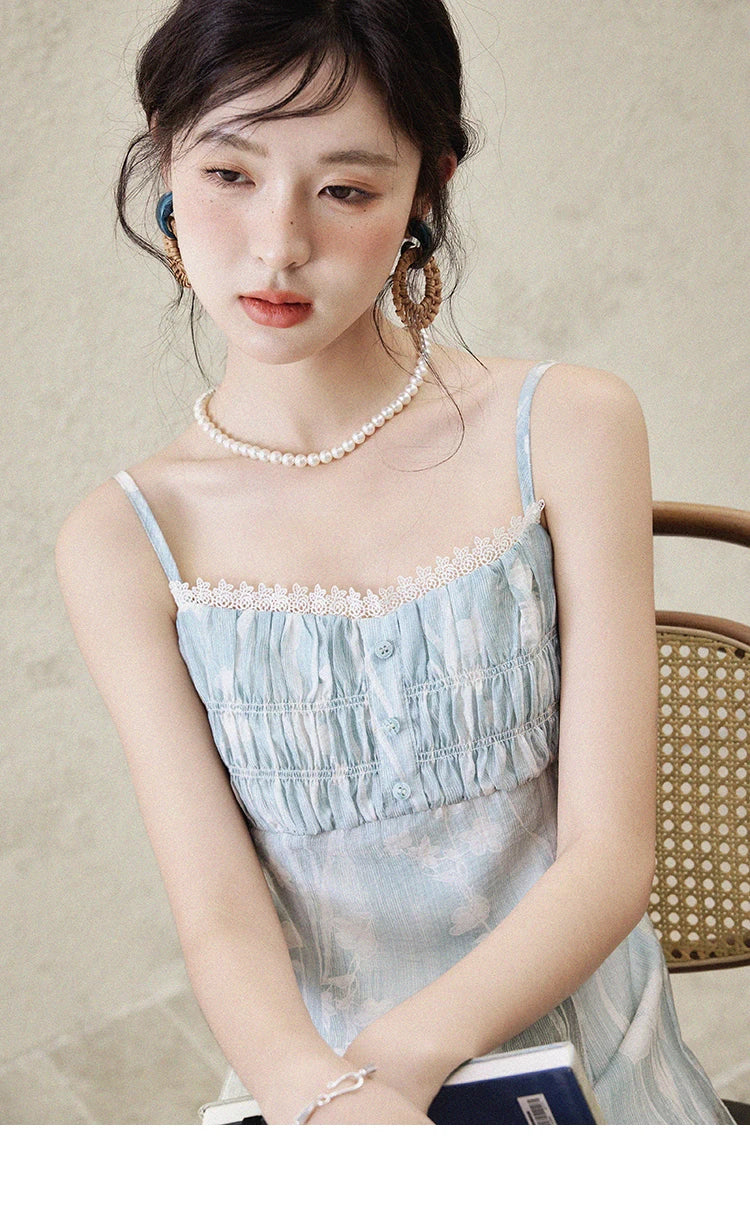 Mishow Print Square Collar Sleeveless Suspender Dress MXE16L2127