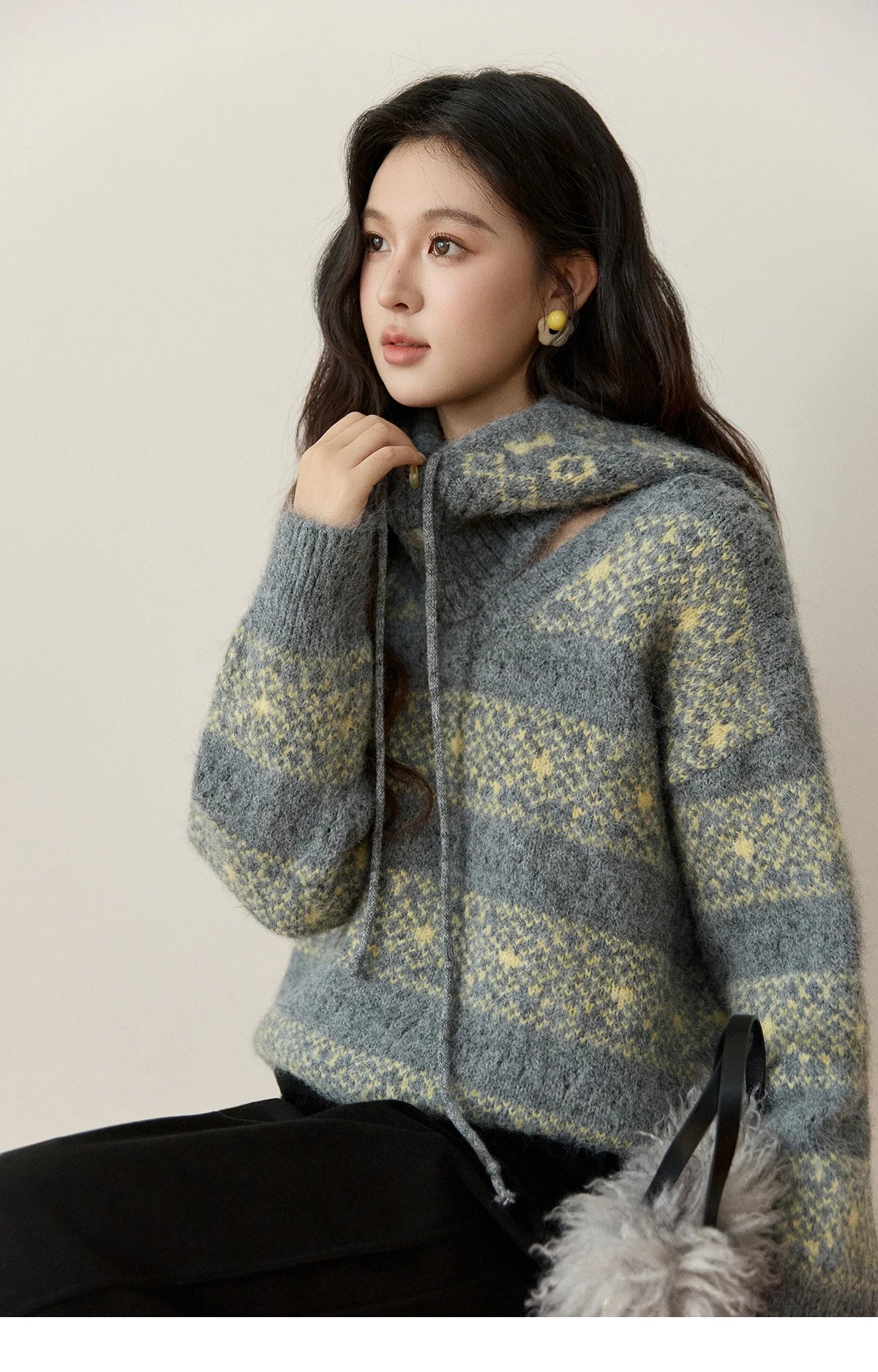 Mishow Fair Isle Removable Hood Sweater MXE94Z2979