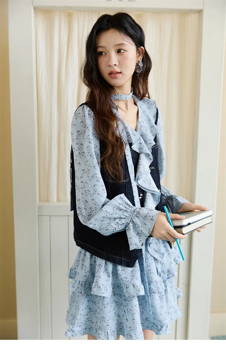 Mishow Denim V-Neck Vest with Pockets MXE45W0868