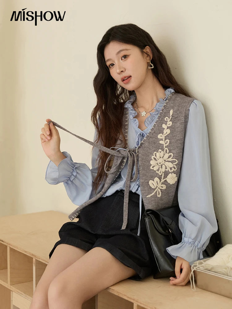 Mishow Embroidered V-Neck Tie Vest MXE45Z1397