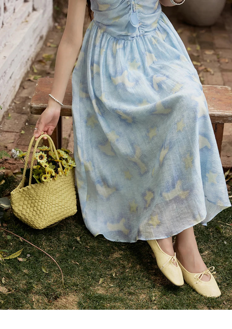 MISHOW V-Neck Lace-Up Puff Sleeve Midi Dress MXE34L2227