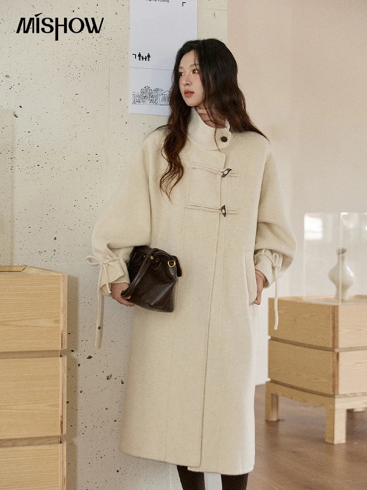 Mishow Yellow 100% Wool Double-Faced Turtleneck Coat MXE51W0902