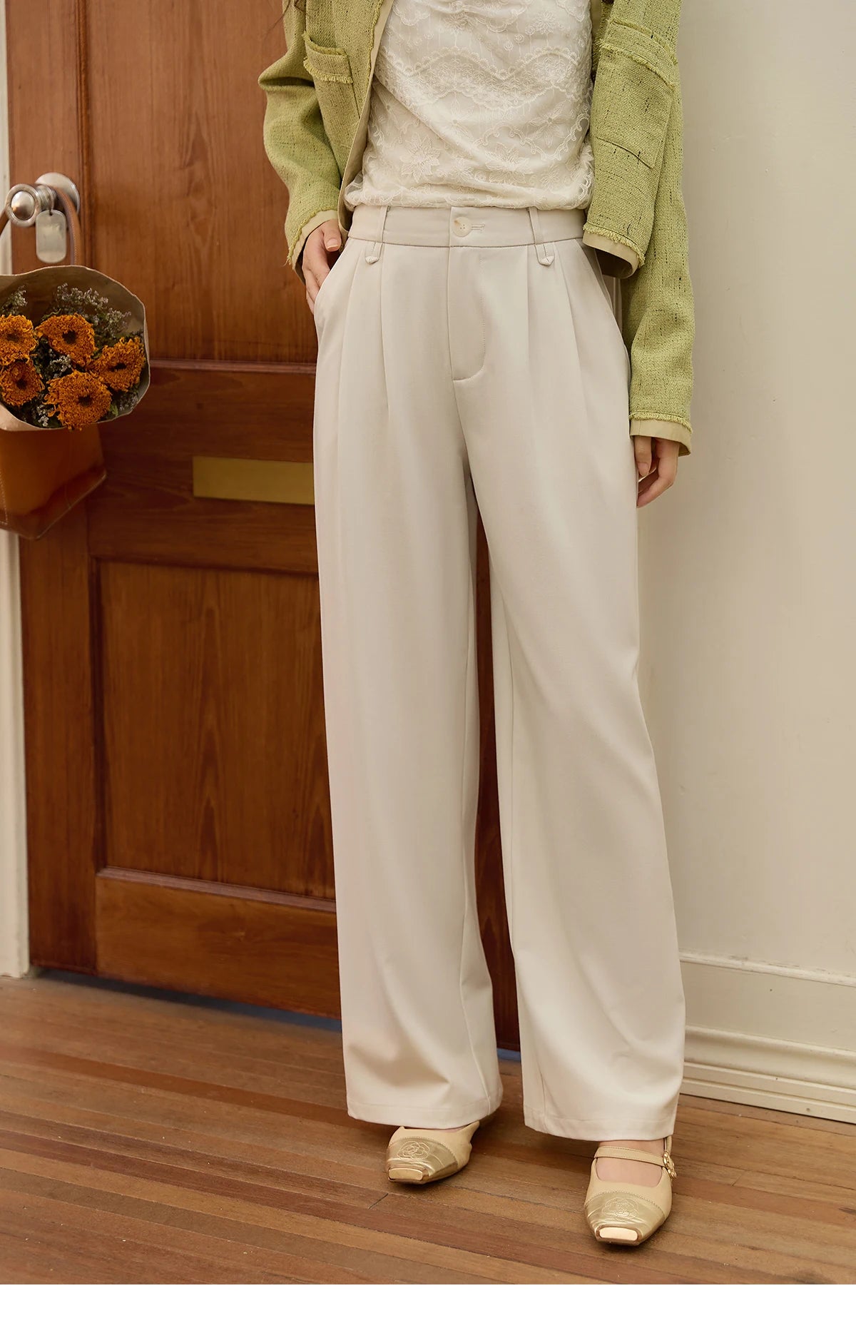 MISHOW Apricot Gray Wide Leg Pants High Waist Slim Versatile MXE41K1013