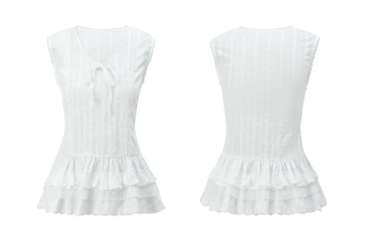 Mishow V-Neck Lace Cake Hem Tank Top MXE31X1779