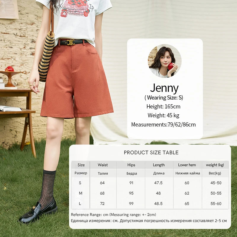 MISHOW Red Casual Shorts High Waist Loose Straight Leg Pockets MXD25K0679