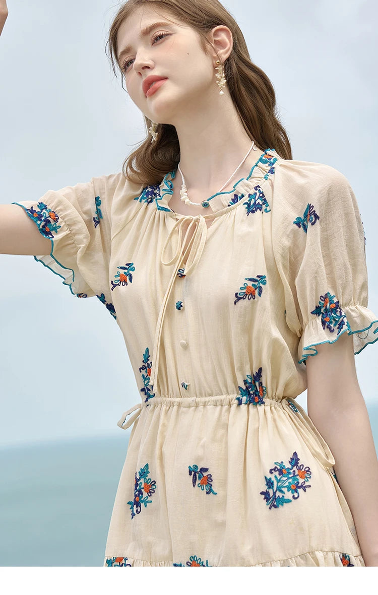 Mishow French Embroidered Flower Drawstring Dress MXD24L1835